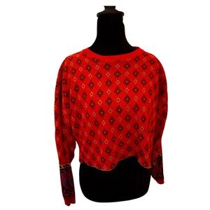 Essentials Red Diamond Pattern Women's Crop Sweater